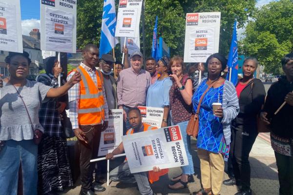 RMT boss Mick Lynch joins striking hospital workers in South London